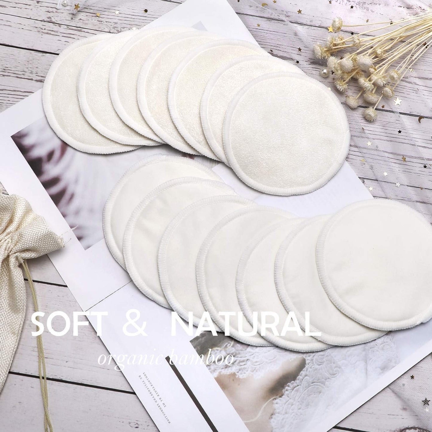 14PCS Washable Nursing Pads, Reusable Breast Pads with Laundry Bag and Storage Bag - Soft, Absorbent, Hypoallergenic, Eco Pads for Breastfeeding