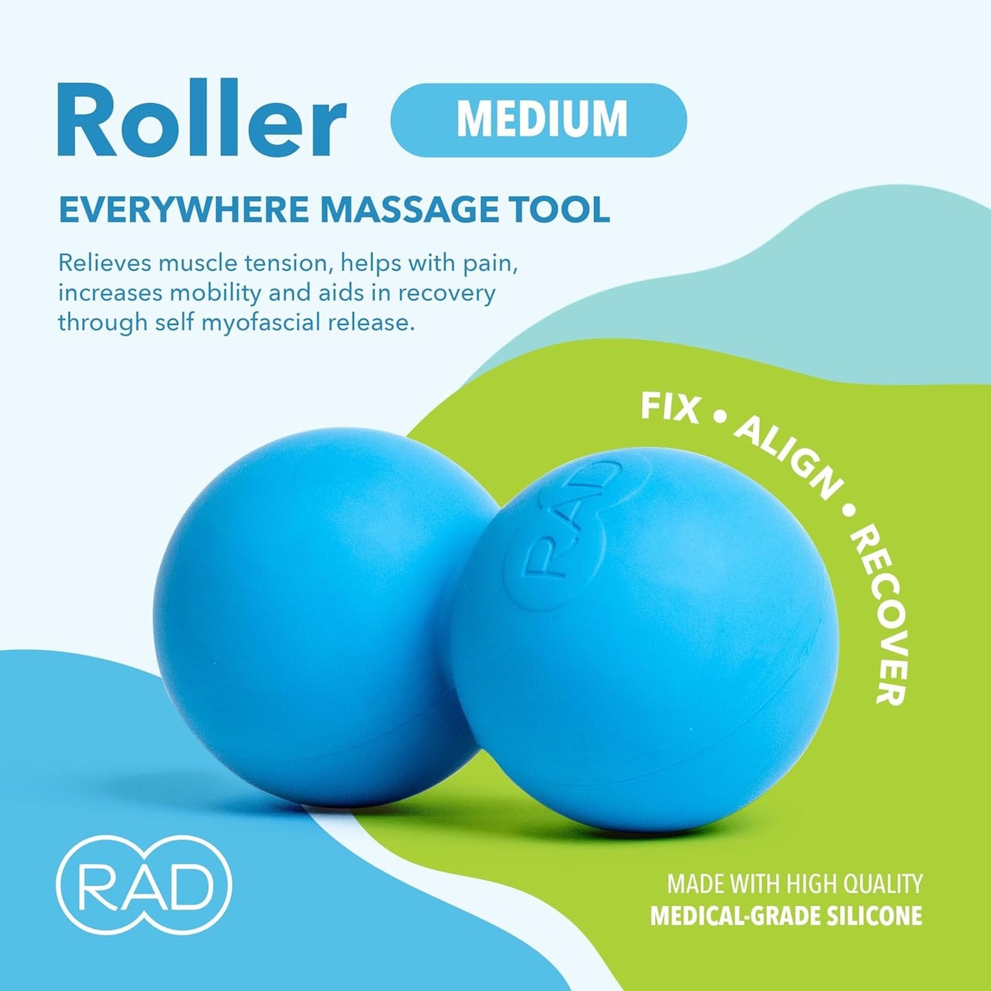 RAD Roller Original Peanut Roller Ball Massager - Medium Density Peanut Massage Ball - Myofascial Release for Back, Feet, Neck, Psoas - Suboccipital Release Device, Thoracic Spine Roller Balls