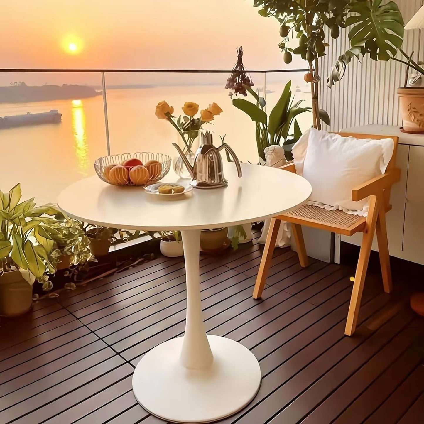 Howhio White Round Dining Table, 24 Inches Tulip Round Kitchen Table, Mid-Century Leisure Table for Small Places, Dining Room, Living Room, Cafe