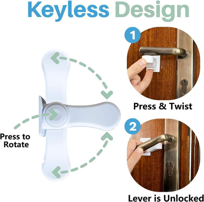 Leyatry Child Safety Locks for Doors. Baby Proof Door Handle Lever, Toddler Lever Locks,3M Adhesive no Tools Need or Drill (White, 4 Pack)