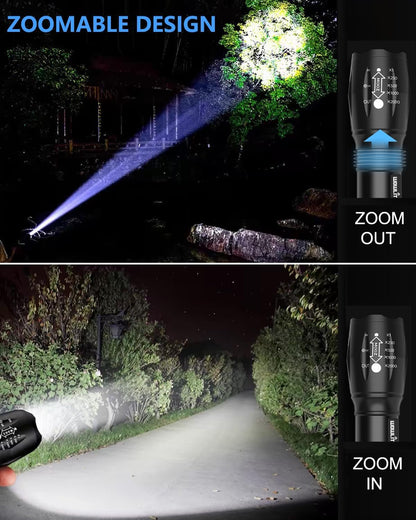 wowlite Tactical Flashlight, Wowlite Ultra Bright XML T6 LED Torch with 5 Light Modes & Adjustable Focus for Emergency Camping Hiking (2 Pack)