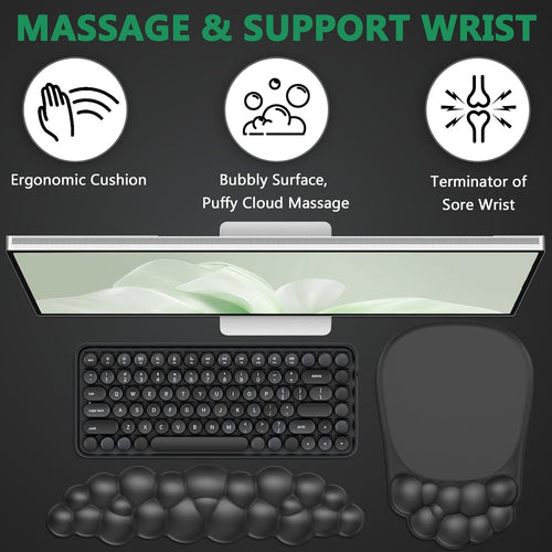 AKIT Black Ergonomic Mouse Pad with Wrist Rest for Computer Keyboard, Bubble Massage Cloud Wrist Rest Keyboard Pad and Cute Mouse Pad with Wrist Support, Soft Gel Gaming Mouse Pads for Desk Office