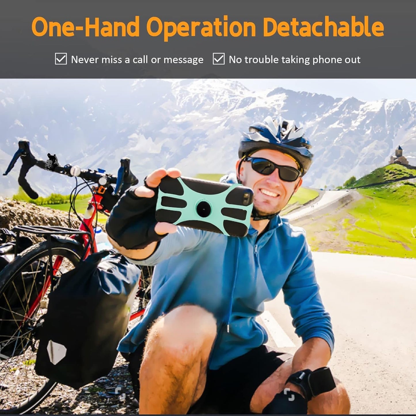 Universal Bike Phone Holder, Universal Smartphone Holder for Bike, 360° Rotating, Detachable Phone Holder for MTB Motorcycle Bicycle, Compatible with iPhone 13/12/11/Pro Max, Smartphone 4.5 "-7.0 "
