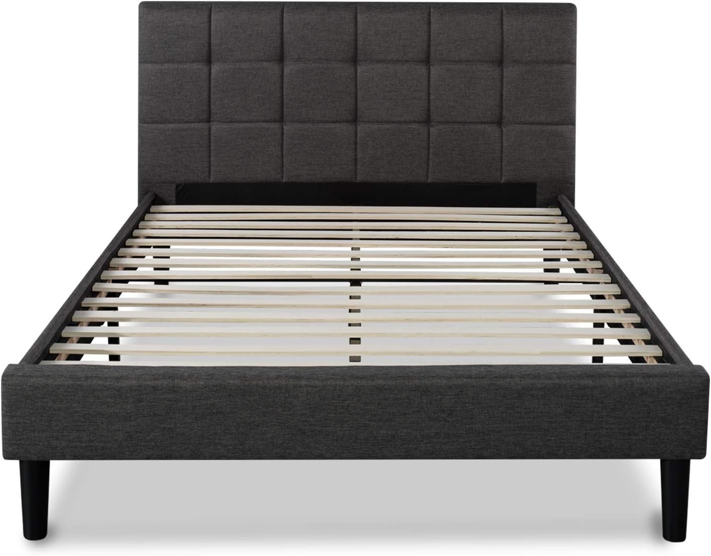 Zinus Queen Bed Frame - Square Upholstered Platform Bed Frame with Full-Sized Headboard - Wood Slat Support, Easy Assembly, No Box Spring Needed, Underbed Storage Space, Grey, Queen Size