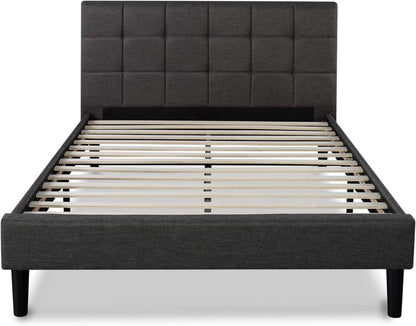 Zinus Queen Bed Frame - Square Upholstered Platform Bed Frame with Full-Sized Headboard - Wood Slat Support, Easy Assembly, No Box Spring Needed, Underbed Storage Space, Grey, Queen Size