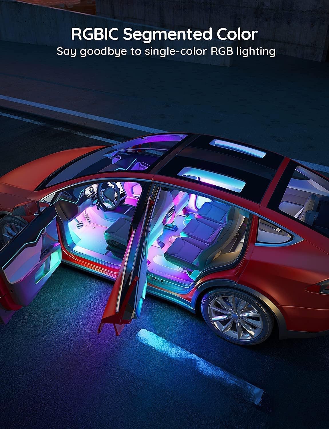 Govee RGBIC Car LED Strip Lights, Smart Interior Car Lights with 4 Music Modes, 30 Scene Options and 16 Million Colors, APP Control Car LED Lights, 2 Lines Design Car Lights for Cars, SUVs, DC 12V