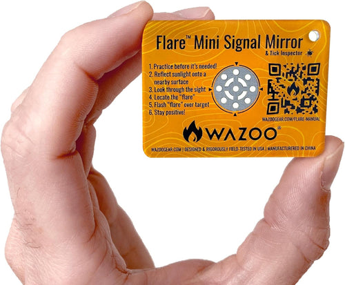 Wazoo Flare™ 2" x 1.5" Mini Signal Mirror for Everyday Carry, Camping, Hiking, Travel, Survival | Signal Mirror, Survival Kit, Plastic, Includes Protective Film