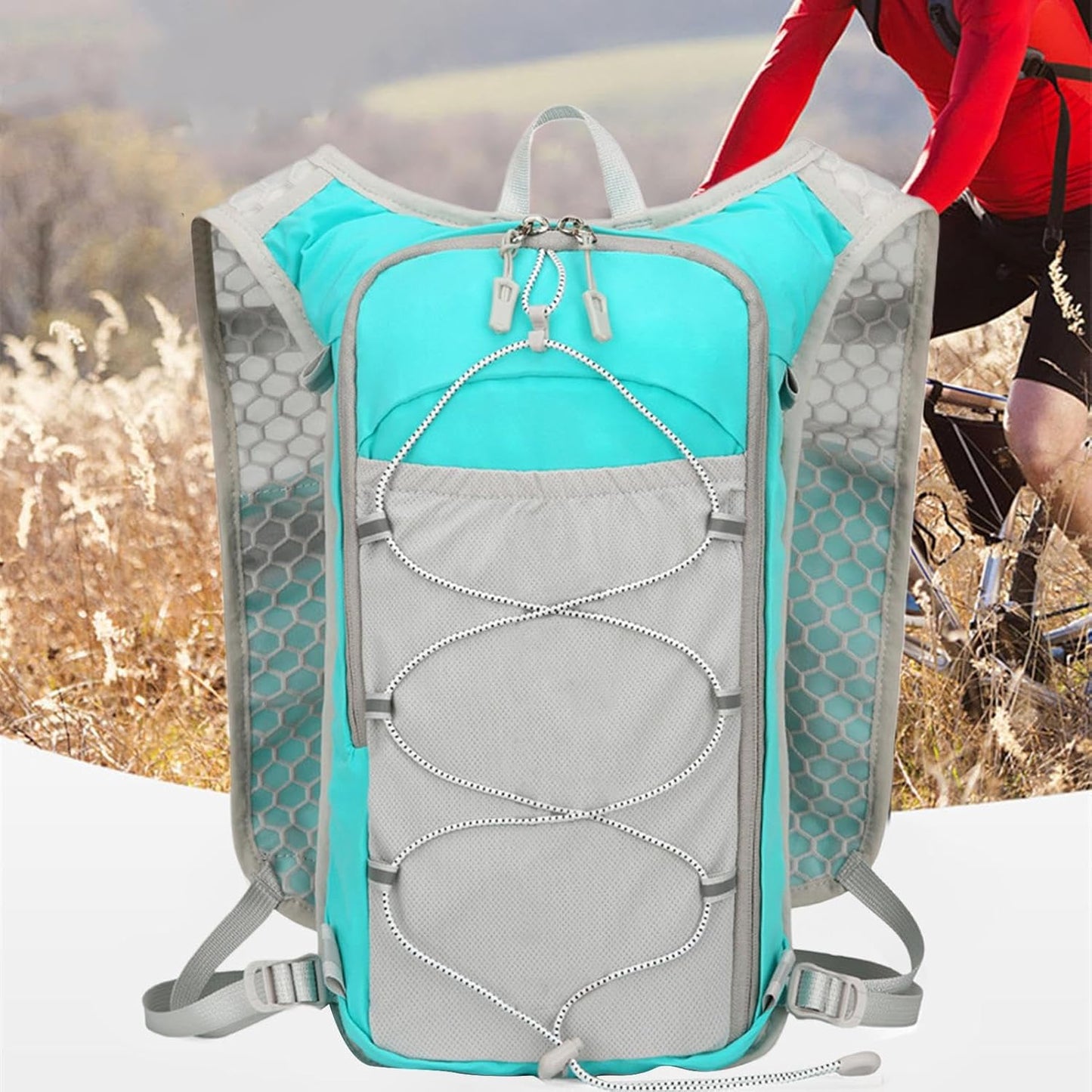 Running Hydration Pack, Reflective Lightweight Vest, 15.75x8.66x3.15 Inches Breathable Sports Bag, 1.5L Water Bladder Carrier, Outdoor Workout Gear for Women Camping Riding Travel