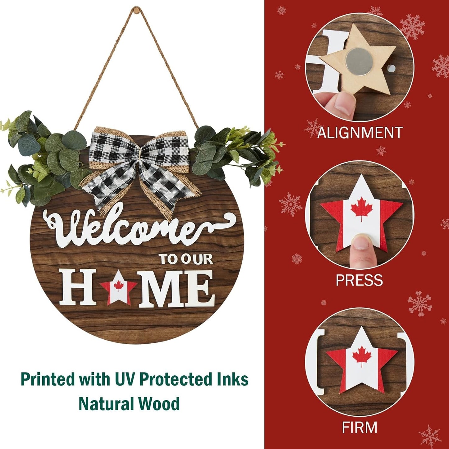 FIIJRR Interchangeable Welcome Sign for Front Door with 12 Changeable Icons,Rustic Wooden Wreaths for Home/Wall/Porch/Farmhouse Decor,All Seasons Holiday Halloween (Brown)