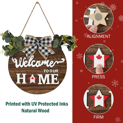 FIIJRR Interchangeable Welcome Sign for Front Door with 12 Changeable Icons,Rustic Wooden Wreaths for Home/Wall/Porch/Farmhouse Decor,All Seasons Holiday Halloween (Brown)