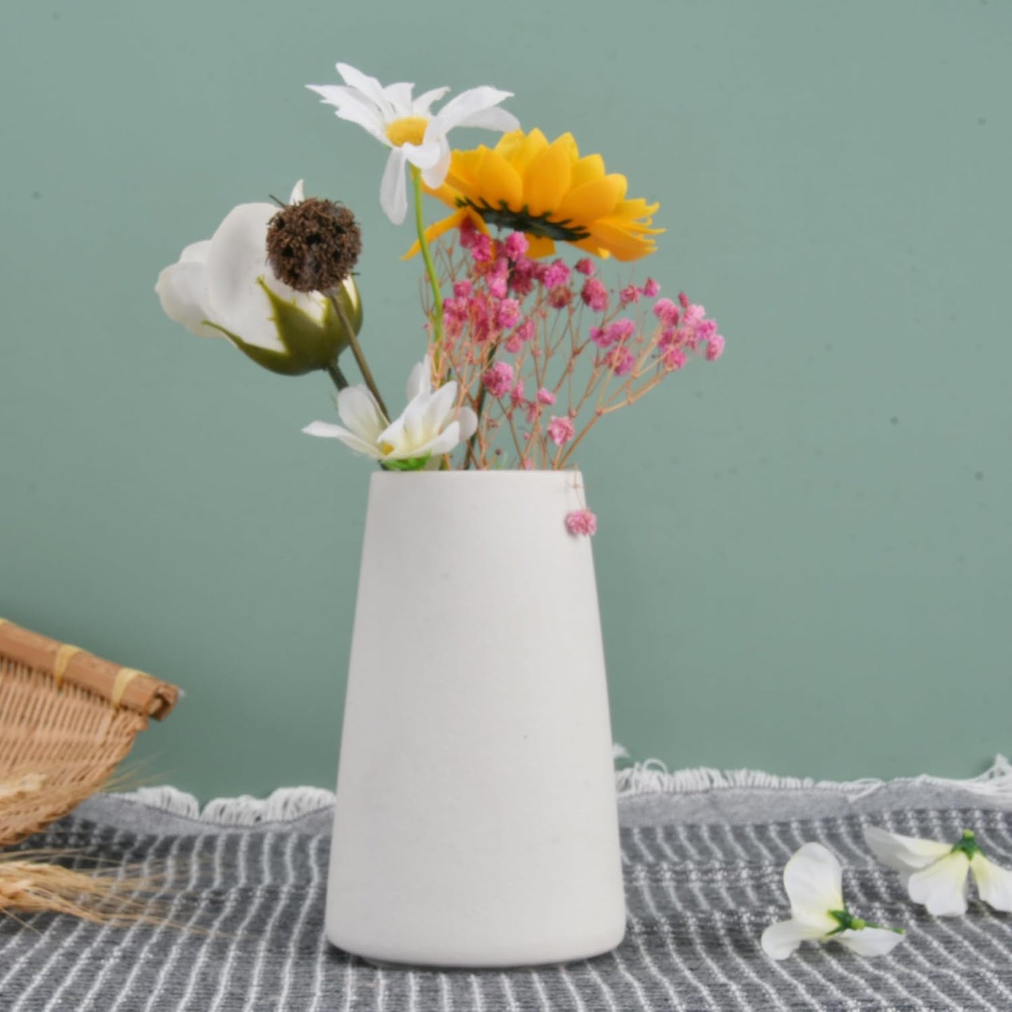 JHDACEDECO Decorative Ceramic Vase Set of 3, for Home and Office,White Black Brown Decorative vase for Pampas Grass&Dried Flowers