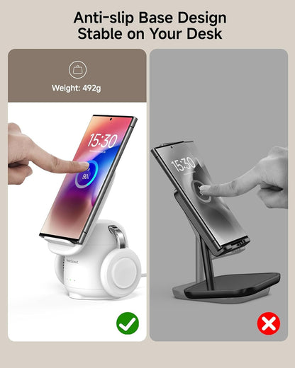SwanScout Wireless Charger for Samsung, 3 in 1 Charging Station for Samsung S25 Ultra/S24/S23/Z Flip 6/Z Fold 6, Watch Charger for Galaxy Watch 7/Ultra/6/5, Galaxy Buds 3/Pro, 707S (No Adapter)