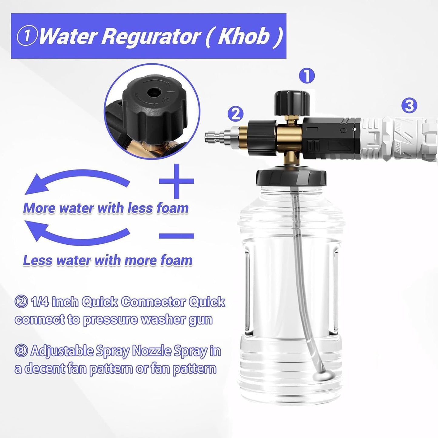 Car Wash Soap Sprayer, Spray Nozzle Pressure Attachment Kit, 19 x 15 cm/7.48 x 5.91 inches, Adjustable Mode Design, for Truck, Outdoor Lawn, House, Car Detailing, Tire Cleaning Use