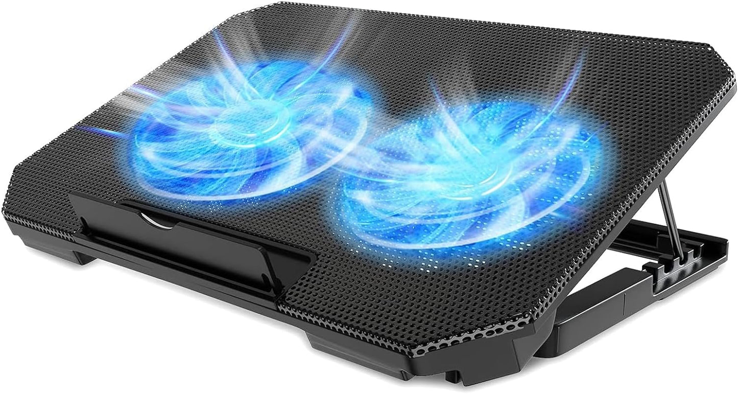 Laptop Cooling Pad with Adjustable Height, Dual 5.1" Quiet Fans & 2 USB Ports - Ergonomic Cooler Stand for 12"-15.6" Laptops (Dell, MacBook, HP, ASUS, Gaming)