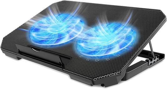 Laptop Cooling Pad with Adjustable Height, Dual 5.1" Quiet Fans & 2 USB Ports - Ergonomic Cooler Stand for 12"-15.6" Laptops (Dell, MacBook, HP, ASUS, Gaming)