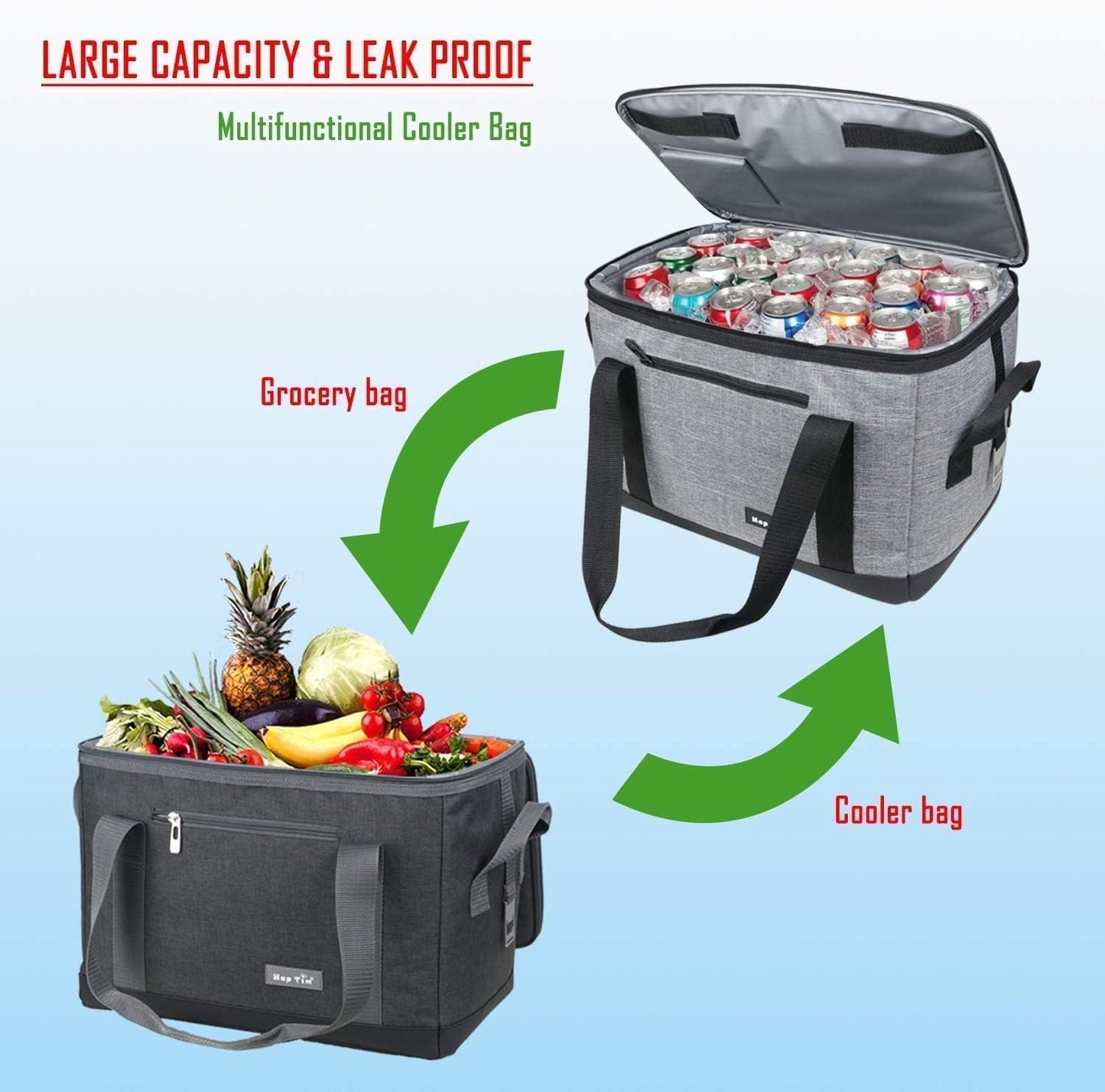Hap Tim Soft Cooler Bag 40-Can Large Reusable Grocery Bags Soft Sided Collapsible Travel Cooler for Outdoor Travel Hiking Beach Picnic BBQ Party