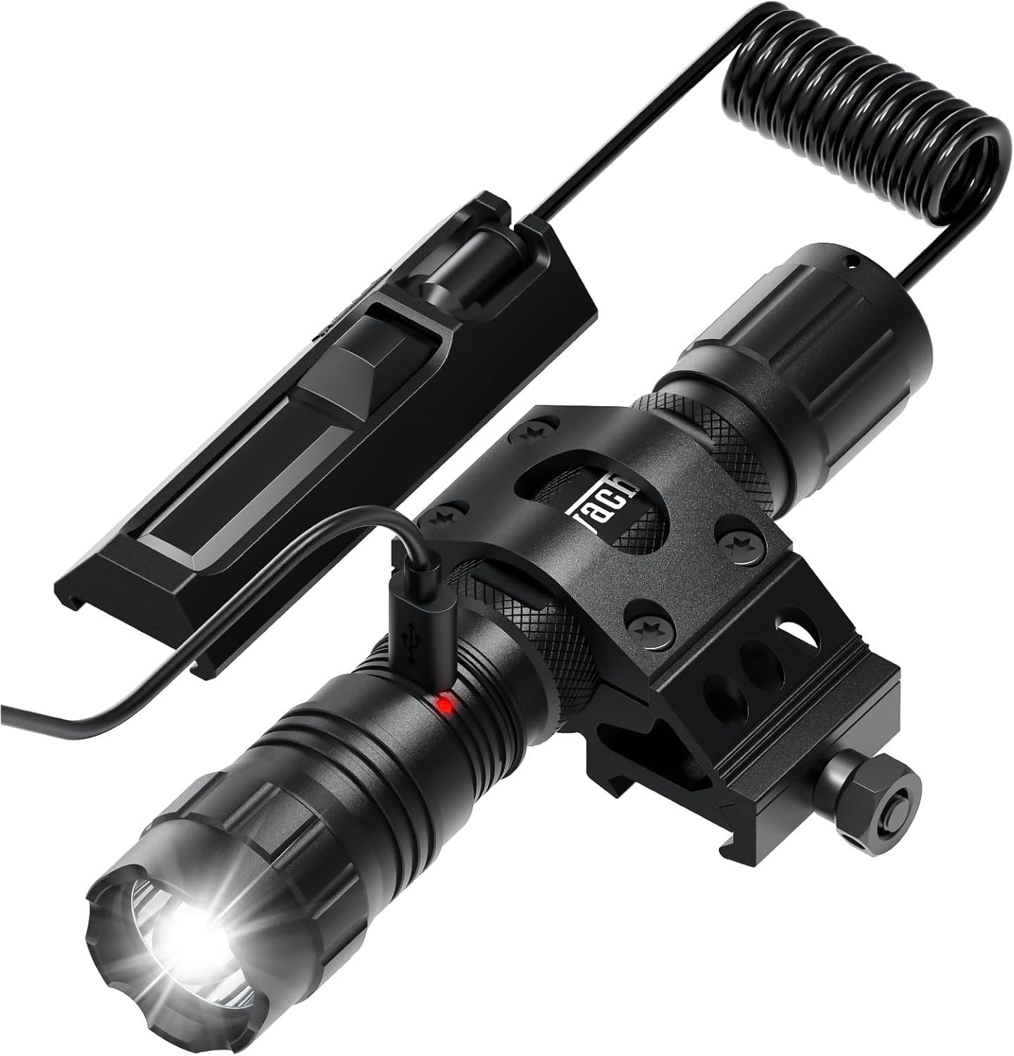 Feyachi 1500 Lumen LED Tactical Flashlight Rechargeable IPX7 Protection 4 Modes Weapon Light Picatinny Rail Flashlight Included with Pressure Switch
