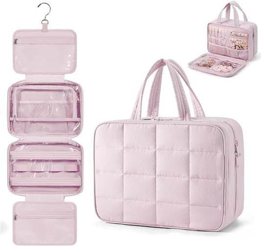Blissora Hanging Travel Toiletry Bag for Women Men Valentines with Jewelry Organizer, Waterproof Cosmetic Bag Makeup Case Large Capacity, Travel Essentials, Travel Accessories Women (Pink, L)