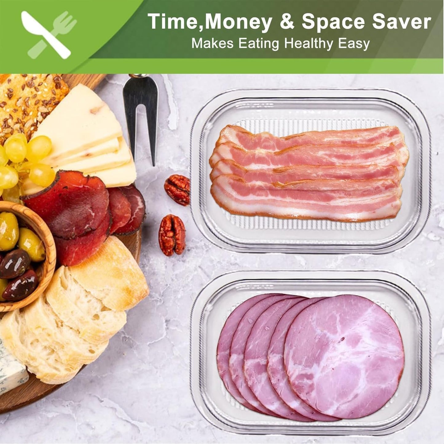 HOMIEST Deli Meat Container for Fridge, Bacon Lunch Meat Container for Refrigerator, Meal Prep Containers, Stackable Food Storage Boxes for Cold Cuts, Salami, Deli, Lunch Meat, BPA Free, 18.6oz