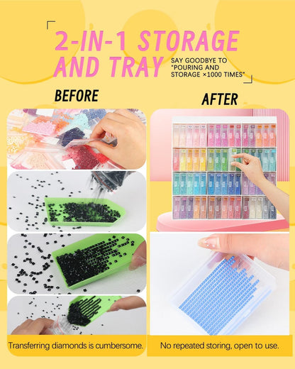 Forever Young 60pcs Diamond Art Storage Containers Trays & Stand, Diamond Painting Accessories, 2-in-1 Diamond Art Trays & Storage, Non-Foldable, Adults