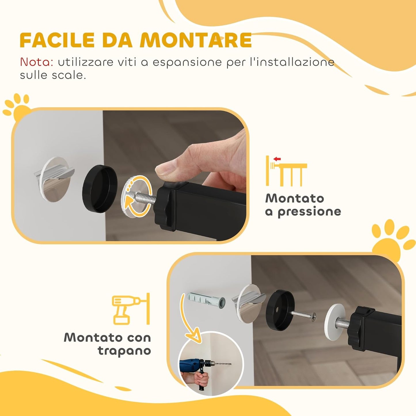 PawHut Safety Gate for Dogs Extendable 75-95 cm and Adjustable for Stairs and Doors, 76 cm High Steel and ABS Black