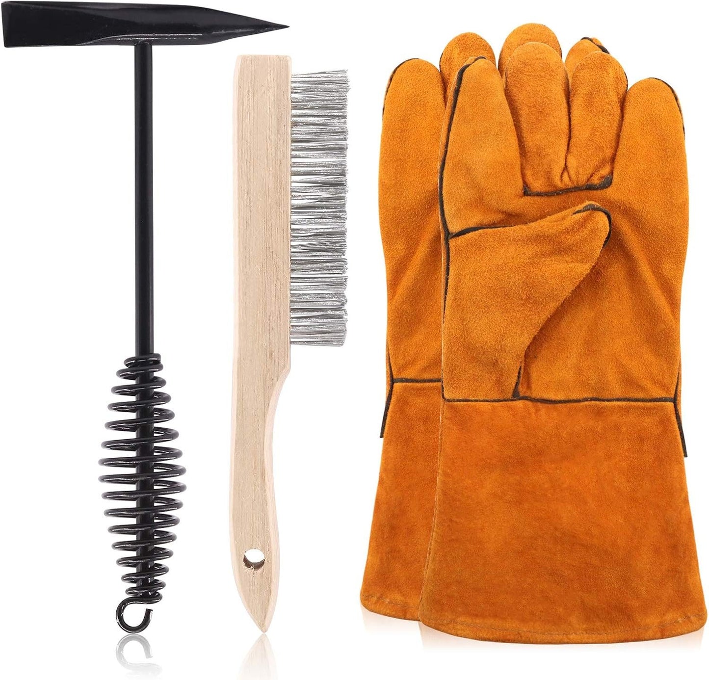Swpeet 4Pcs 10 Inch Scratch Wire Brush Welding Hammers Slag Removal Tool with Welding Gloves,10 Inch Welding Chipping Hammer with Steel Coil Spring Handle for Cleaning Removing Slag