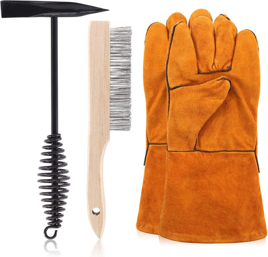Swpeet 4Pcs 10 Inch Scratch Wire Brush Welding Hammers Slag Removal Tool with Welding Gloves,10 Inch Welding Chipping Hammer with Steel Coil Spring Handle for Cleaning Removing Slag