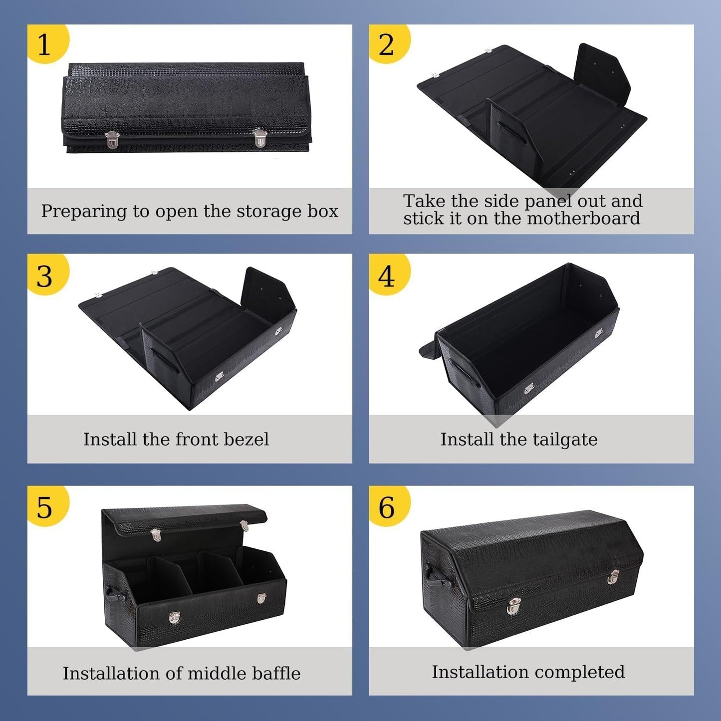 Atelse Modern, Functional Leather Car Trunk Organizer - Large (74.93 cm L x 30.99 cm W x 10.16 cm H) - 3 Compartments - Black - Waterproof - Collapsible, Customizable - SUV & Car Trunk Storage Box