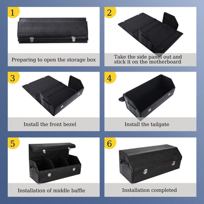 Atelse Modern, Functional Leather Car Trunk Organizer - Large (74.93 cm L x 30.99 cm W x 10.16 cm H) - 3 Compartments - Black - Waterproof - Collapsible, Customizable - SUV & Car Trunk Storage Box