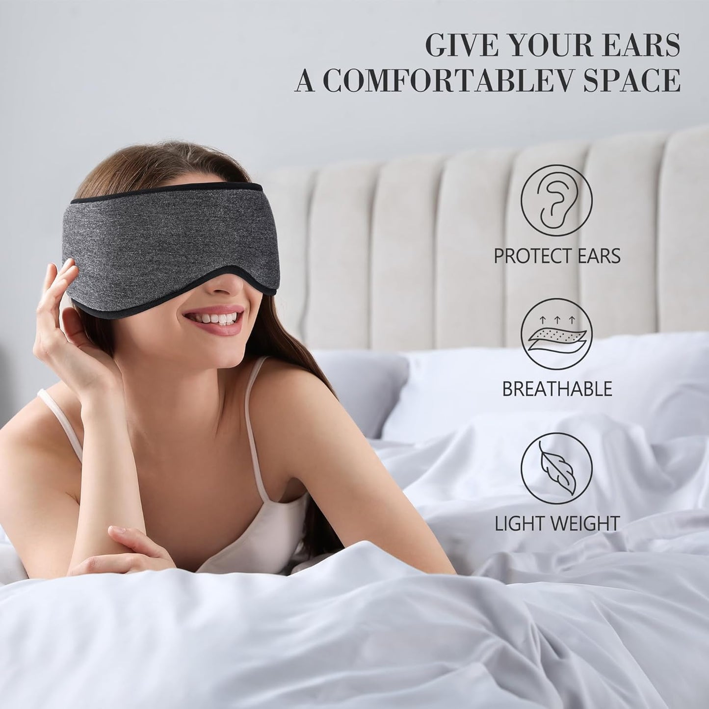 FRESHME Cooling Sleeping Mask with Ear Cover - Soft Cotton Adjustable Cold Eye Sleep Mask with Earmuffs Reduce Noise for Women Men Travel Yoga Nap Shift Work, Gift Box