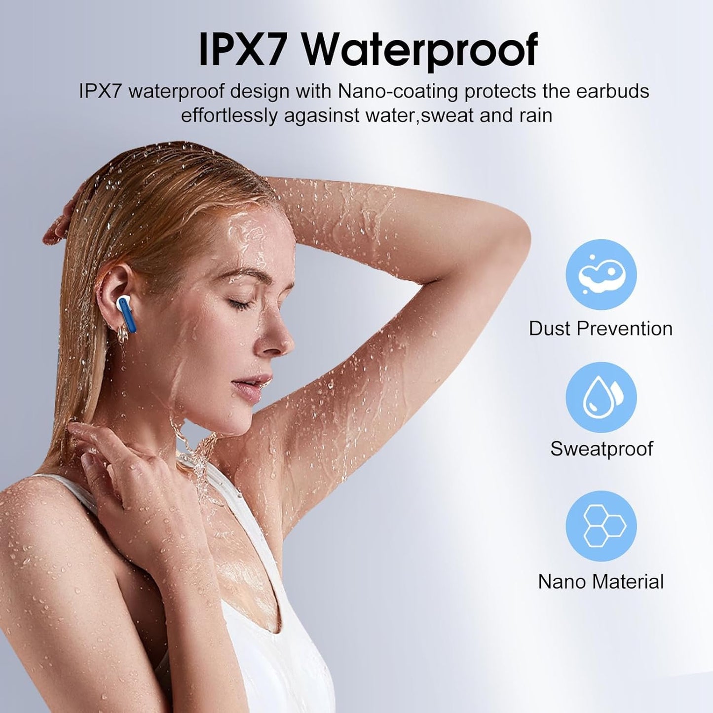 Wireless Earbuds, Bluetooth Ear Buds 5.4 Mini HiFi Stereo with 4 ENC Noise Cancelling Mics Wireless Headphones, 40H in Ear Earphones, USB C, IP7 Waterproof Bluetooth Headphones for Sports, Blue