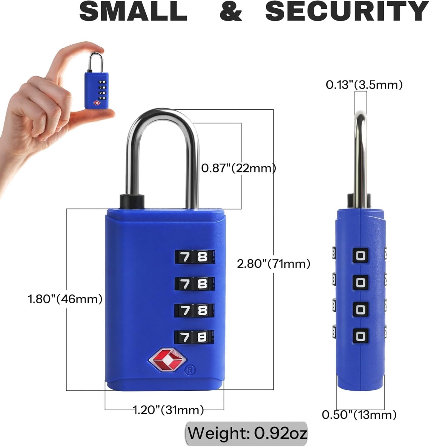 TSA Approved Combination Padlocks for Luggage, Security Lock, Black (Blue)
