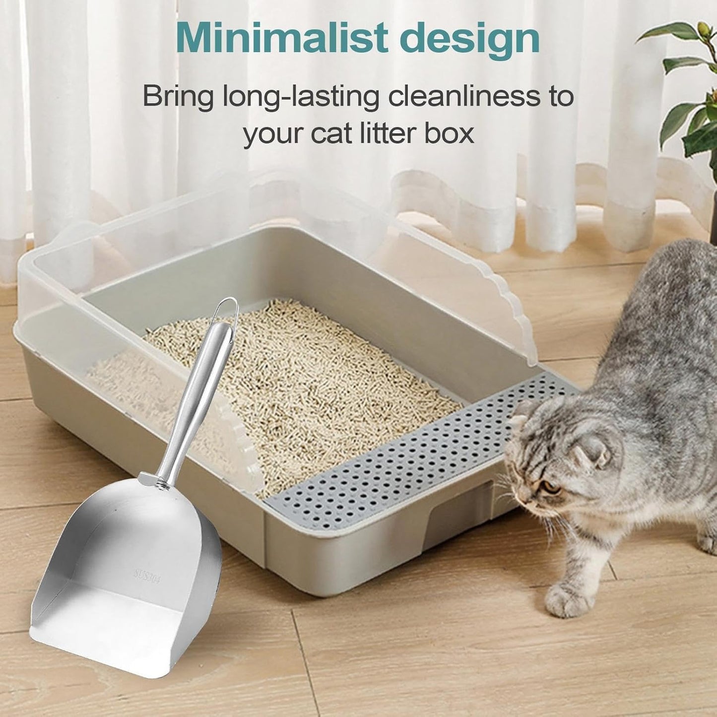 Wrohto Cat Litter Scoop, Stainless Steel Cat Scooper for Litter Box, Sturdy Hollow Sand Sifter, Ergonomic Non-Slip Handle, Easy Waste Removal, Essential Pet Cleaning Tool for Kittens And Cats