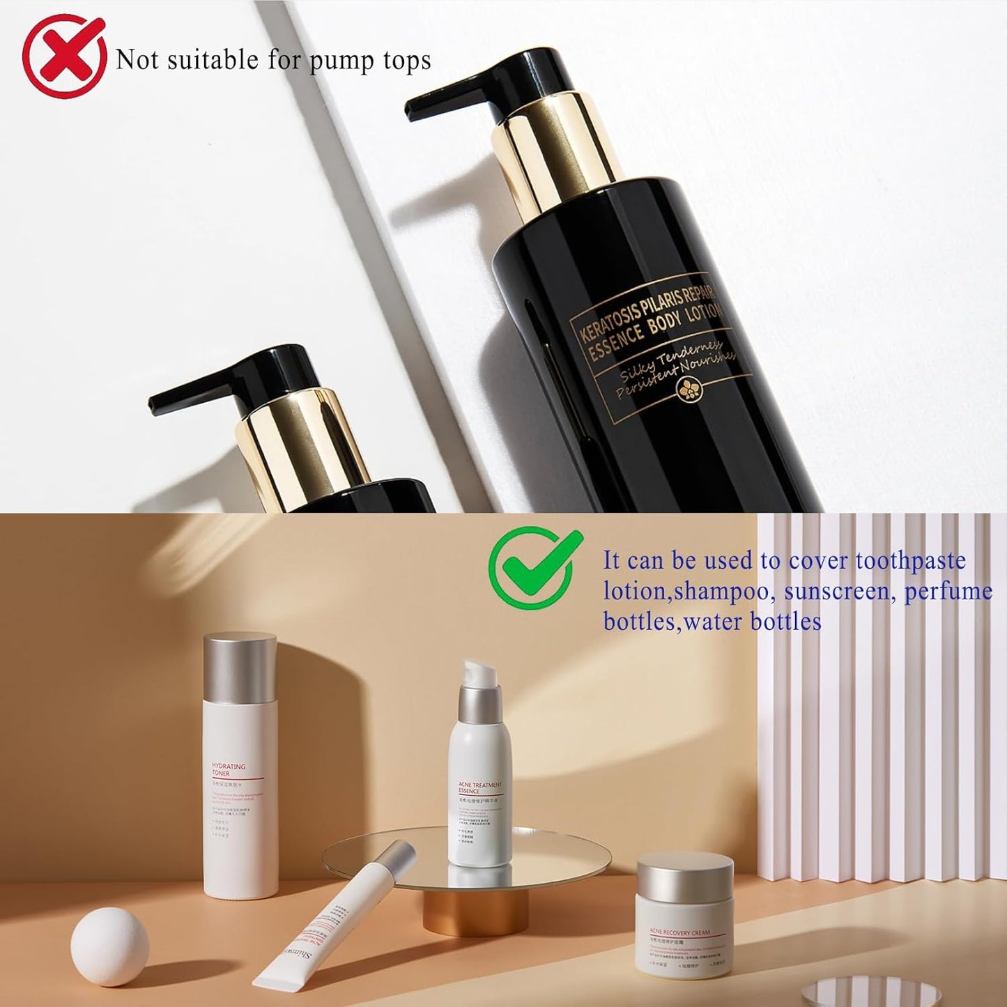 Leak Proofing Locks for Silicone Bottle Covers With Elastic-Sleeves - Travel Accessories for Luggage, Toiletries, Essentials for Women and Men