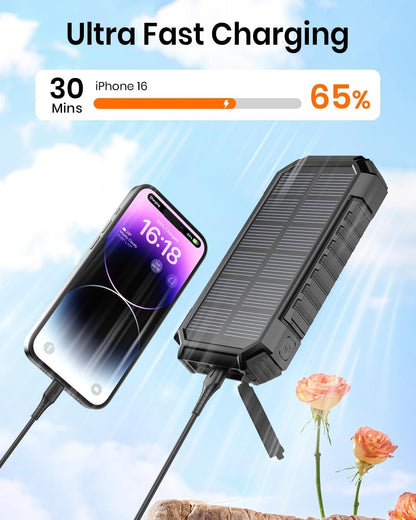Riapow Solar Power Bank 26800mAh, Solar Charger Fast Charge 3.0A Qi Portable Charger External Battery with 4 Outputs & LED Flashlight Phone Chargers for Phone, Tablet and Camping Outdoors