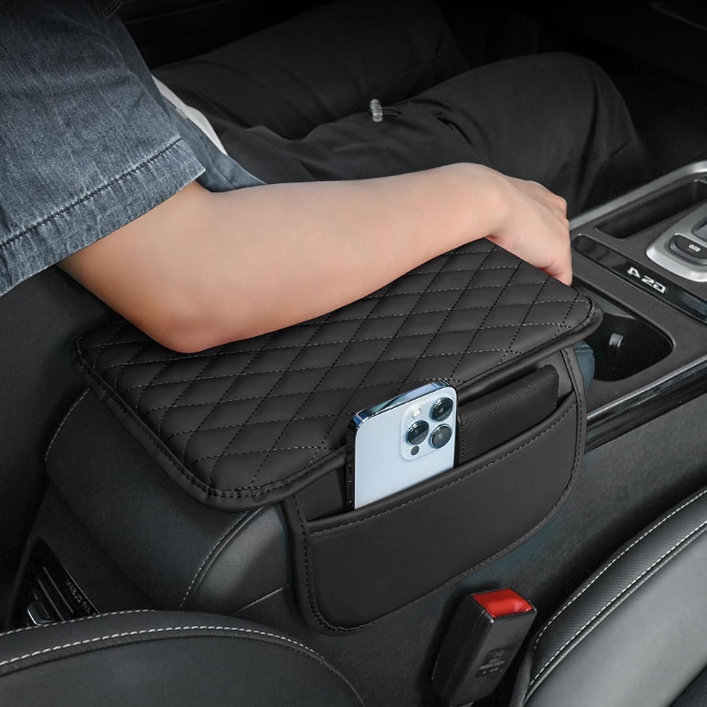 Leather Car Armrest Cover, Universal PU Leather Center Console Cushion for Car, Waterproof Non Slip Arm Rest Seat Storage Box Mat Auto Interior Accessories