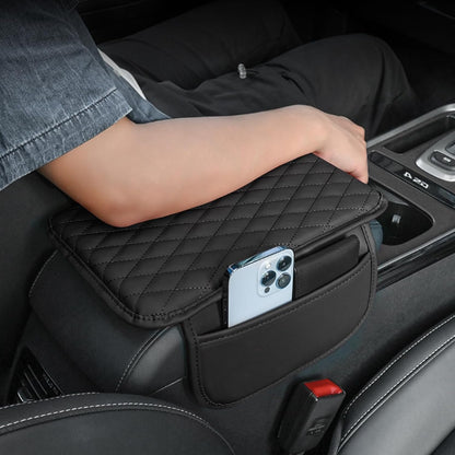 Leather Car Armrest Cover, Universal PU Leather Center Console Cushion for Car, Waterproof Non Slip Arm Rest Seat Storage Box Mat Auto Interior Accessories