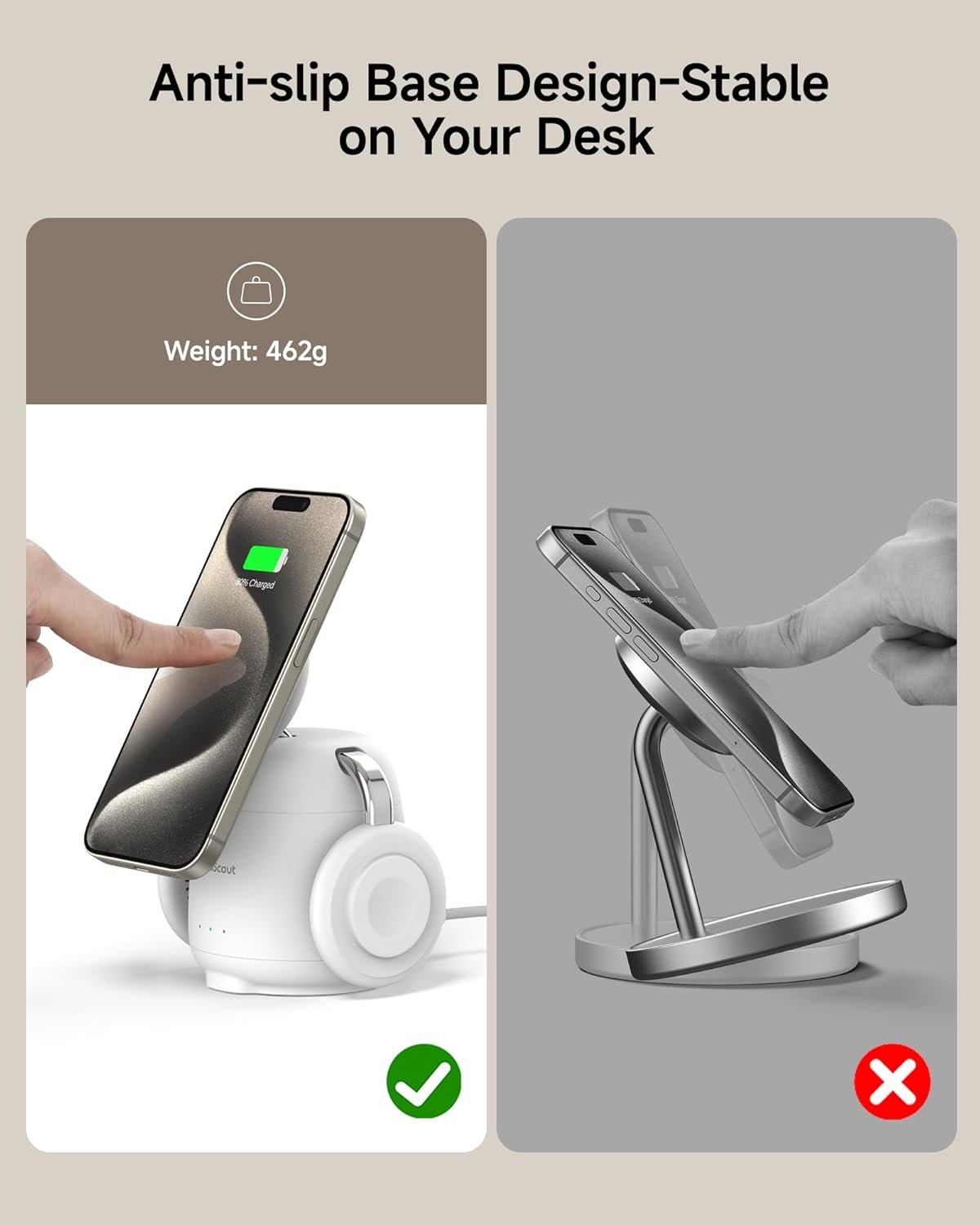 SwanScout Wireless Charging Station for MagSafe, SwanScout 707M, 3 in 1 Magnetic Wireless Charger Stand for iPhone 16/15/14/13/12, 5W Fast Charger for Apple Watch Series 10/9/8/7,Airpods (White)