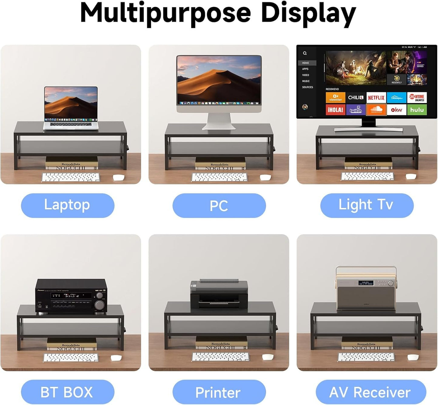 Pholiten Monitor Stand Riser, Desktop Stand, Computer Stand, Ergonomic Design, Two-Level Design, Desktop Organization, Keyboard Smartphone Storage, Printer Stand, Display Stand, 16.5 x 9.3 x 5.6