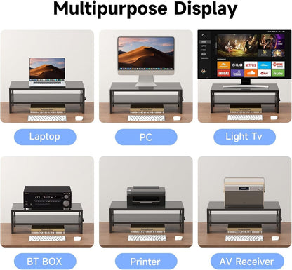 Pholiten Monitor Stand Riser, Desktop Stand, Computer Stand, Ergonomic Design, Two-Level Design, Desktop Organization, Keyboard Smartphone Storage, Printer Stand, Display Stand, 16.5 x 9.3 x 5.6