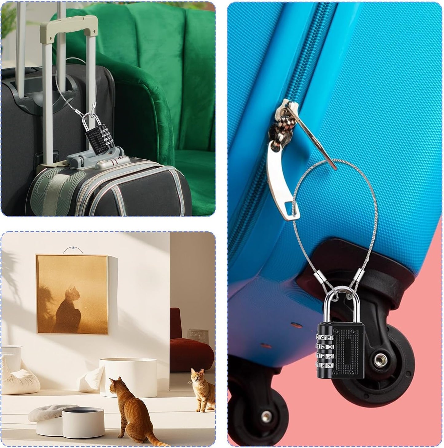 31cm 15mm Outdoor Anti Theft Luggage Lock 5 Pack Travel Security Cable Lock Safety Cable Braided Steel Coated Wire Flexible Steel Cables Wire Rope with Double Loop Fit for Padlock Disc Locks