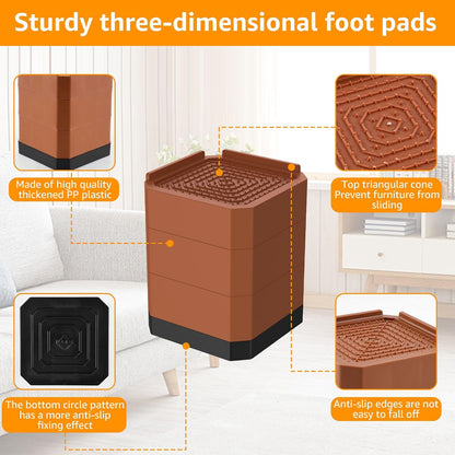 Bed Risers 3-Layer Detachable Adjustable Furniture Risers, Heavy-Duty Stackable Bed Lifts Risers, Durable & Stable Table Couch Sofa Bed Risers Detachable Bed Risers, Reusable Bed Risers (Brown)