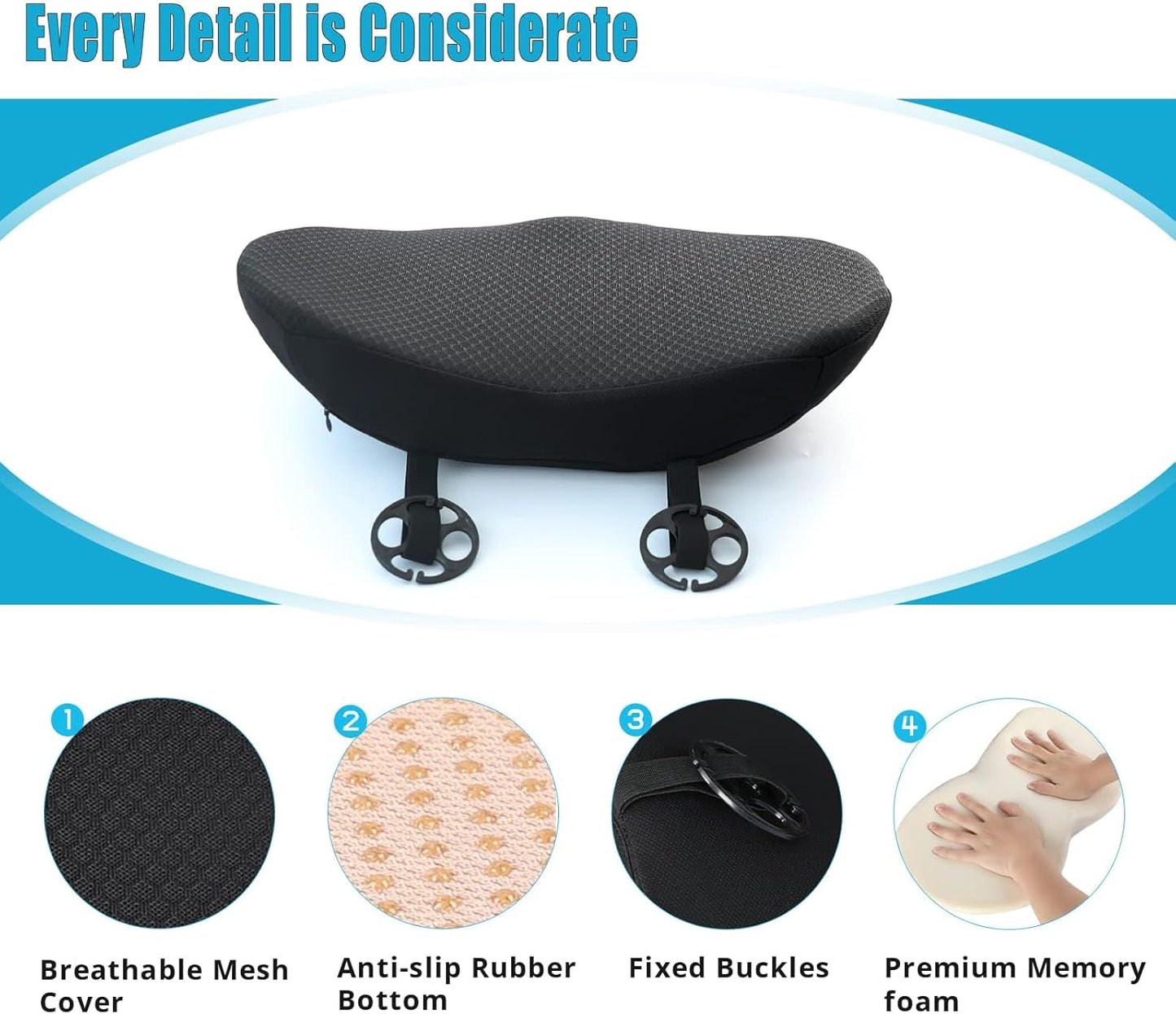 OLYDON Car Seat Cushion for Driving - Comfort Memory Foam for Car Driver Seat- Back Support, Pain Relief - for Car Travel, Long Trips (Black)
