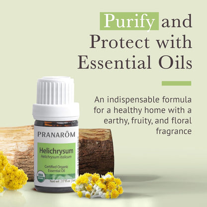 Pranarom USDA Certified Organic Helichrysum Essential Oil (5ml), 100% Pure Natural Therapeutic Grade for Skincare, Lotions, Aromatherapy, Diffusion, and Wellness