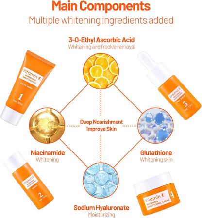 Skin Care Face Kit, Women's Gift Box for Cleansing and Moisturizing with Vitamin C Face Cream, Skincare Anti-Ageing Hydration Intens Lightens Pigment Spots Suitable for All Skin Types