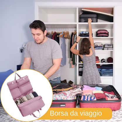 Suitcase Travel Bag, Duffle Rolling Organizer, Lightweight Compression Carrier, Sturdy Zipper Closure, Spacious Multi-Compartment Design, Ideal for Airplane Trips, Gym Training, pink, Please refer to
