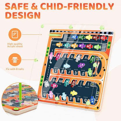 Magnetic Alphabet Letter Maze, Easter Basket Stuffers Gifts，Montessori Toys for 3+ Year Old, Wooden Puzzle Activity Board, Learning Educational Fine Motor Travel Toy for Toddlers Kids Boys Girls