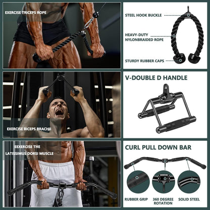 WNOEY Solid Steel Cable Machine Accessories for Home Gym, Triceps Pull Down Attachment, Cable Attachments for Gym, LAT Pull Down Attachment Weight Fitness