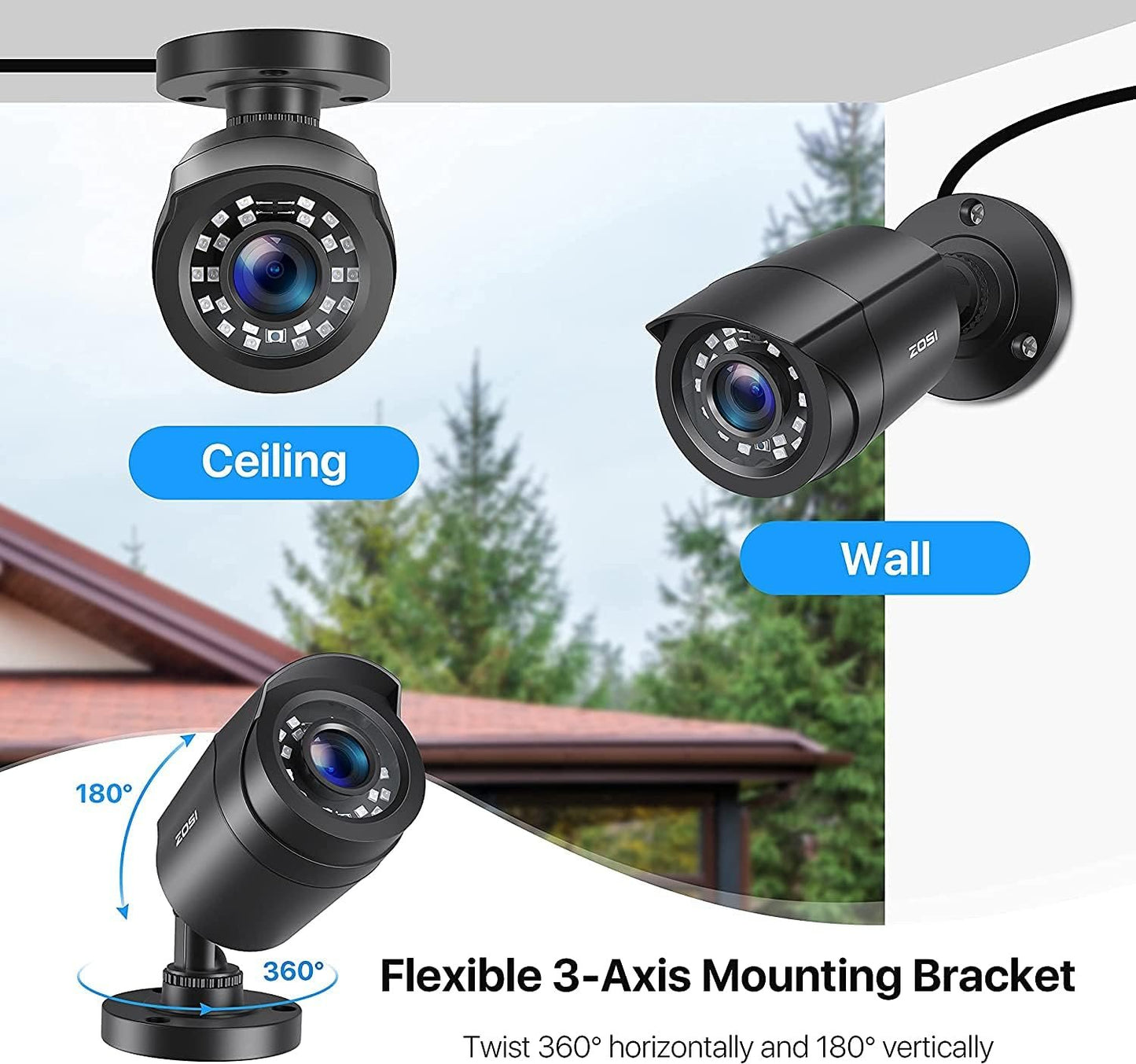 ZOSI 4 Pack 2MP HD Security Cameras Kit, Home CCTV Bullet Camera for 4K/5MP/1080P HD-TVI Analog DVR System, 80ft Night Vision, for Indoor Outdoor(Black)