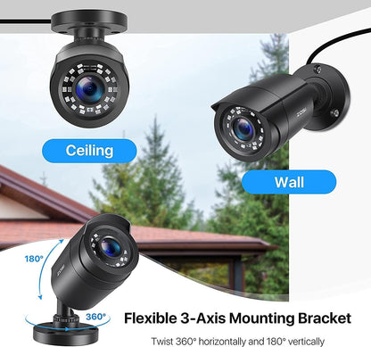 ZOSI 4 Pack 2MP HD Security Cameras Kit, Home CCTV Bullet Camera for 4K/5MP/1080P HD-TVI Analog DVR System, 80ft Night Vision, for Indoor Outdoor(Black)